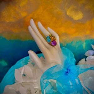 Gold tone Ring with Blue, Purple, Yellow & Green Stones